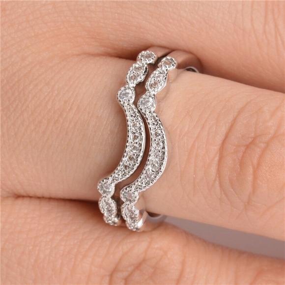 Huitan Jewelry - 2pcs/set  925 Silver White Sapphire Ring New